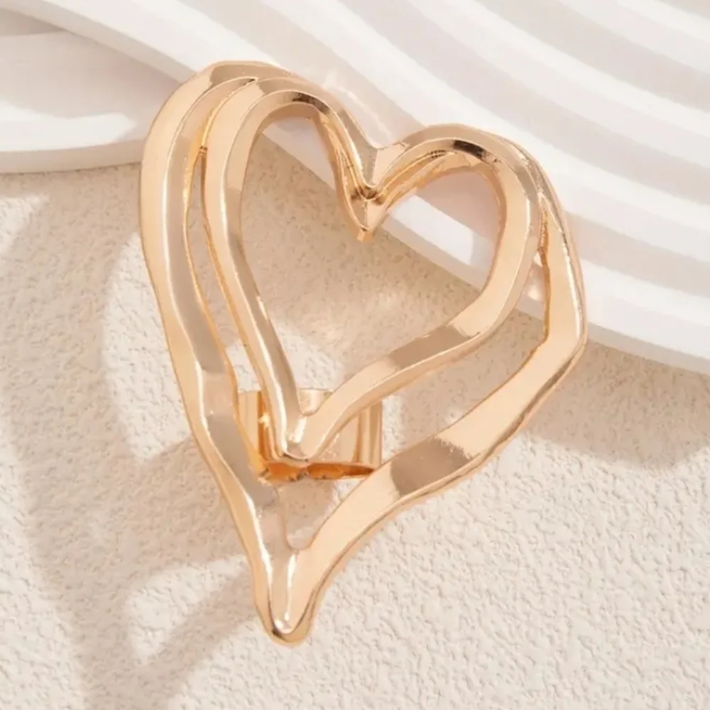 Oversized Adjustable Double Heart Shaped Goldtone Statement Ring